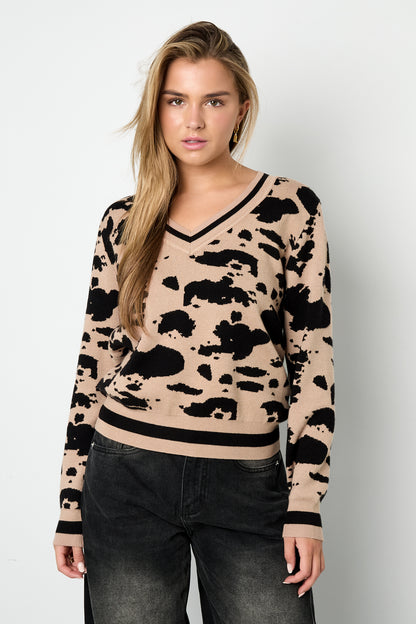 Damen Pullover Leoparden V-Ausschnitt | Wolle | Mehrfarbig