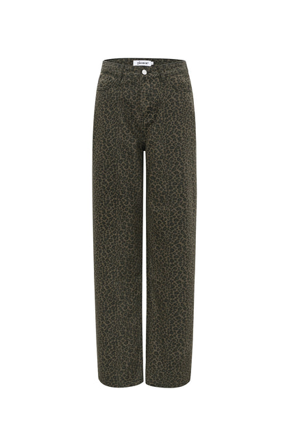 Damen Hose Leopard Herbst | Baumwolle | Dunkelbraun