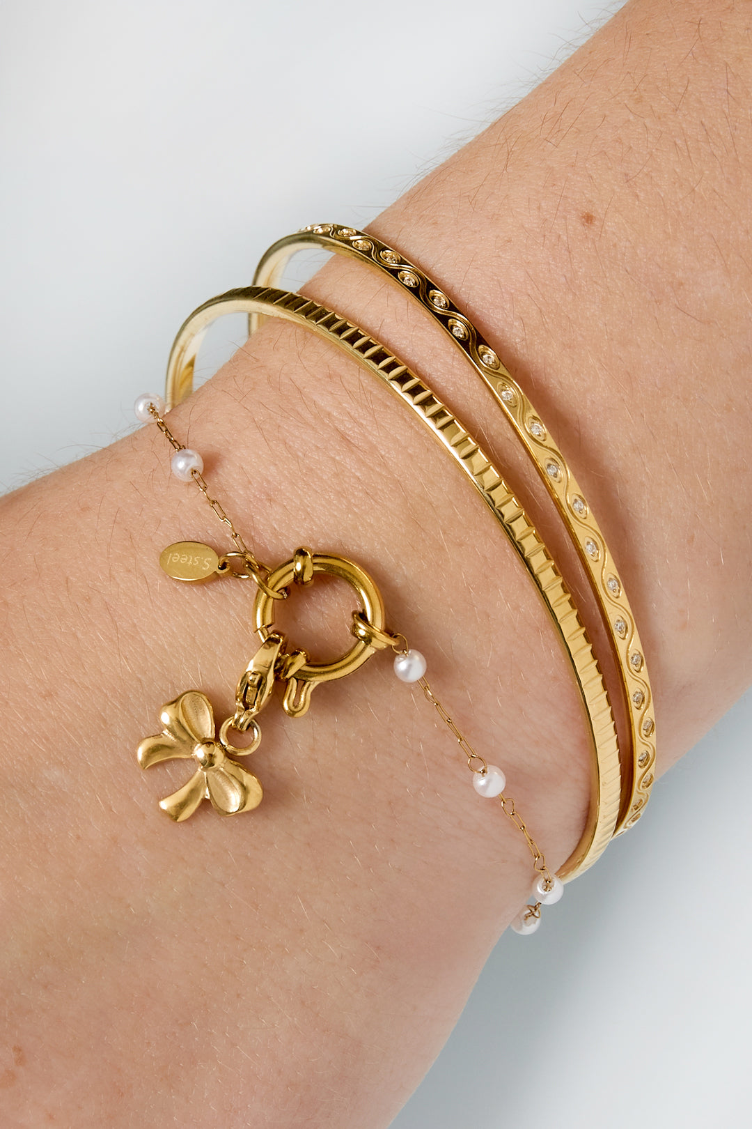 Damen Armreif Geometrisch Strass | Edelstahl | Gold- und Silberfarbe
