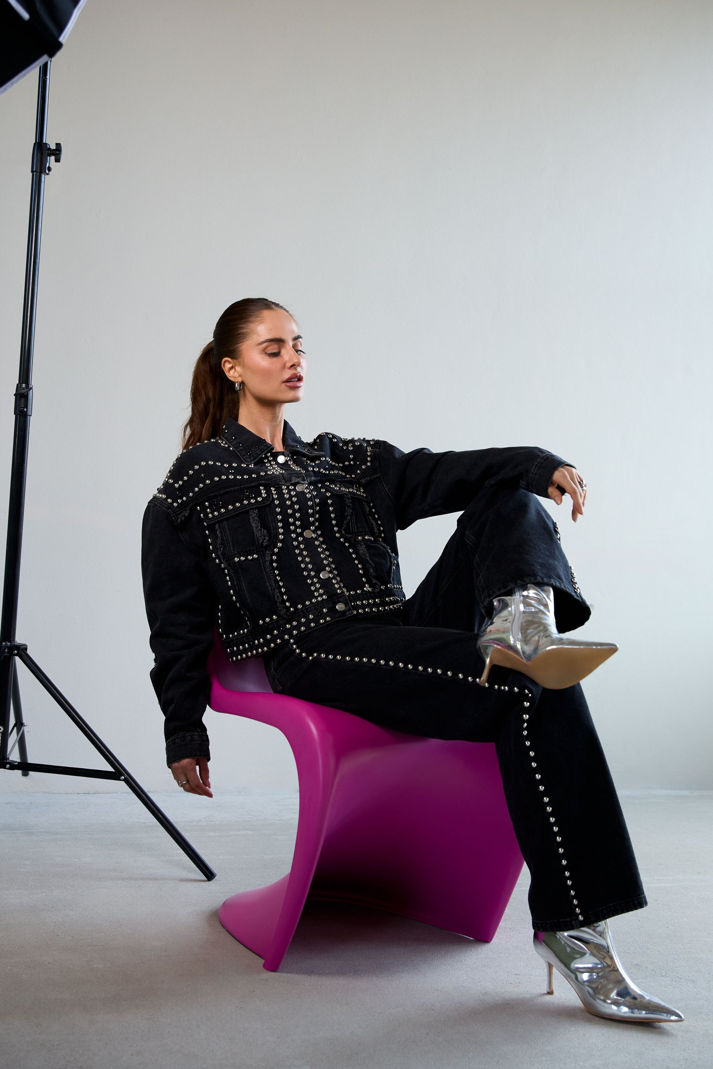 damen jeansjacke street style | baumwolle | schwarz
