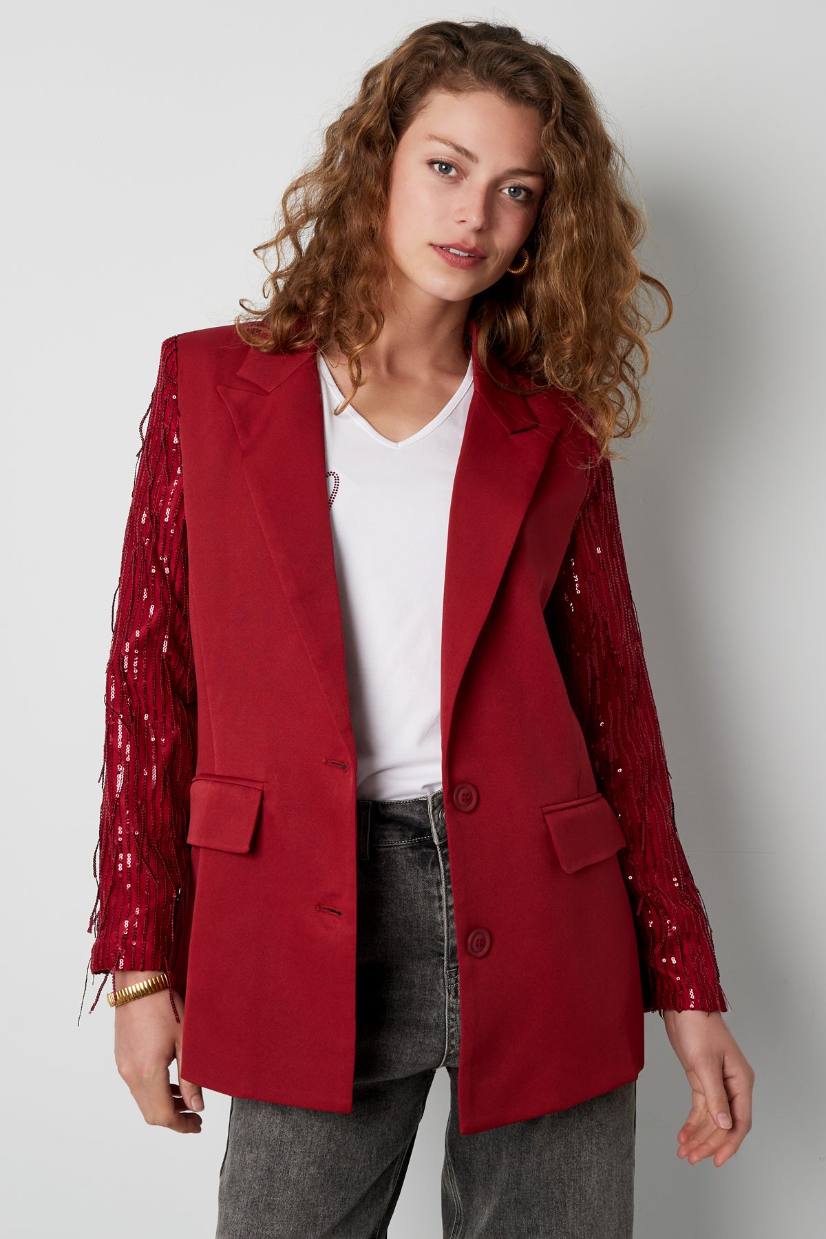Damen Blazer Franzenärmel | Elegant | Rot & Schwarz