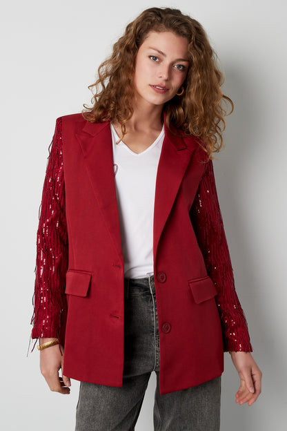 Damen Blazer Franzenärmel | Elegant | Rot & Schwarz