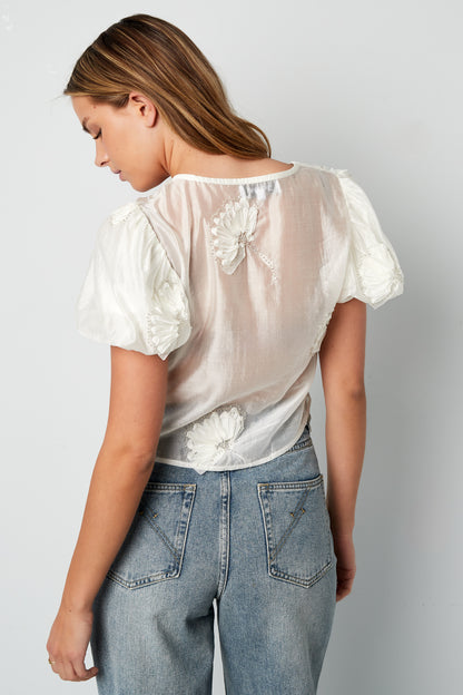 Damen Top Boho Blumenprint | Bio-Baumwolle | Weiß