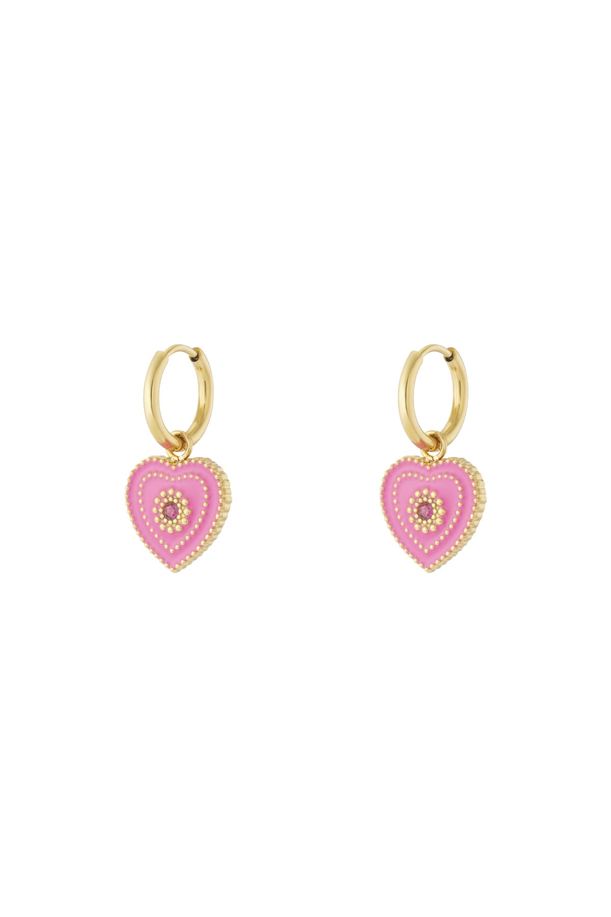 Damen Ohrringe Herz Charm 14K | Edelstahl vergoldet | Hellrosa & Rosenrot & Gelb