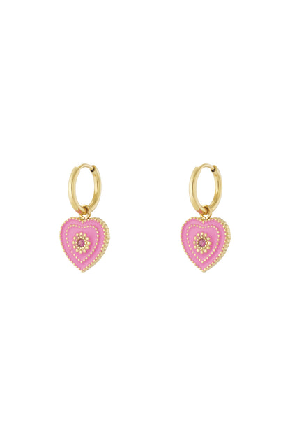 Damen Ohrringe Herz Charm 14K | Edelstahl vergoldet | Hellrosa & Rosenrot & Gelb