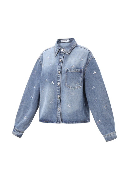 Damen Jeansjacke Strass | Baumwolle | Blau