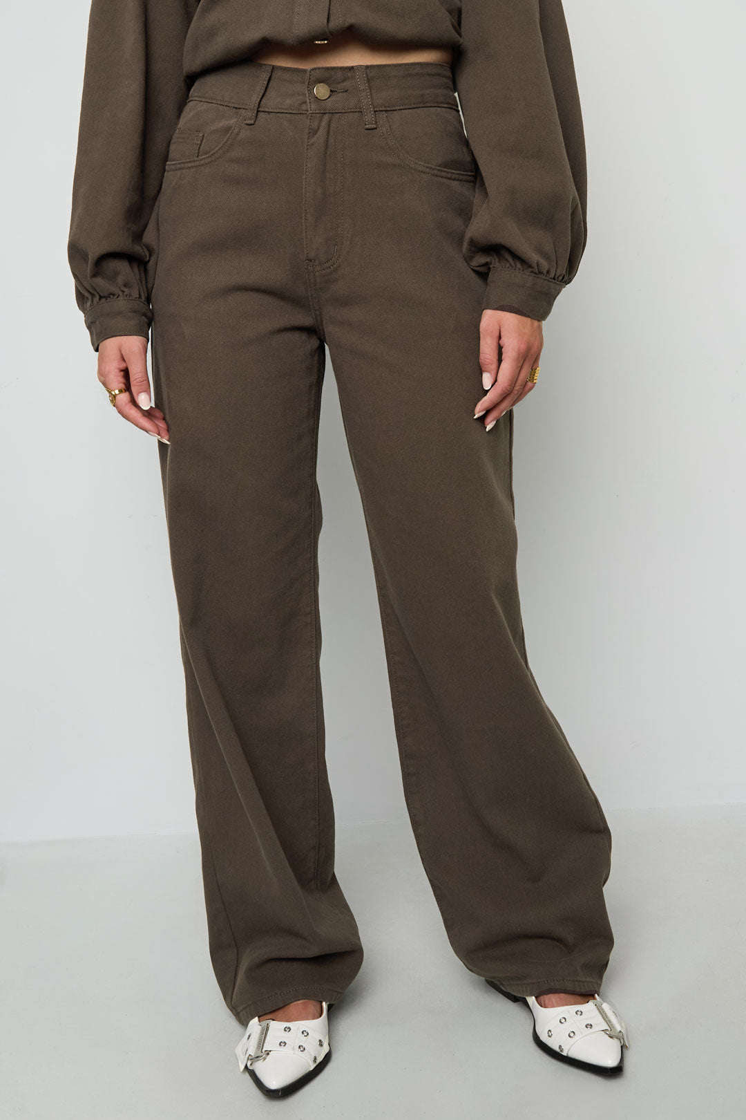 Damen Hose Luxus Gerade | Baumwolle | Braun