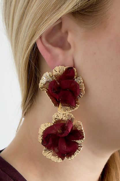 Damen Blumenohrringe Luxus | Eisen | Dunkelbraun & Purpur