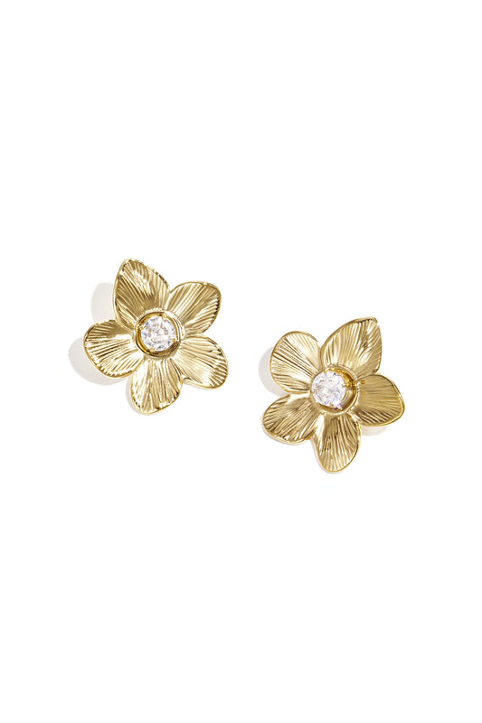 Damen Ohrstecker Blumenmuster Zirkon | Edelstahl | Goldfarbe & Silberfarbe