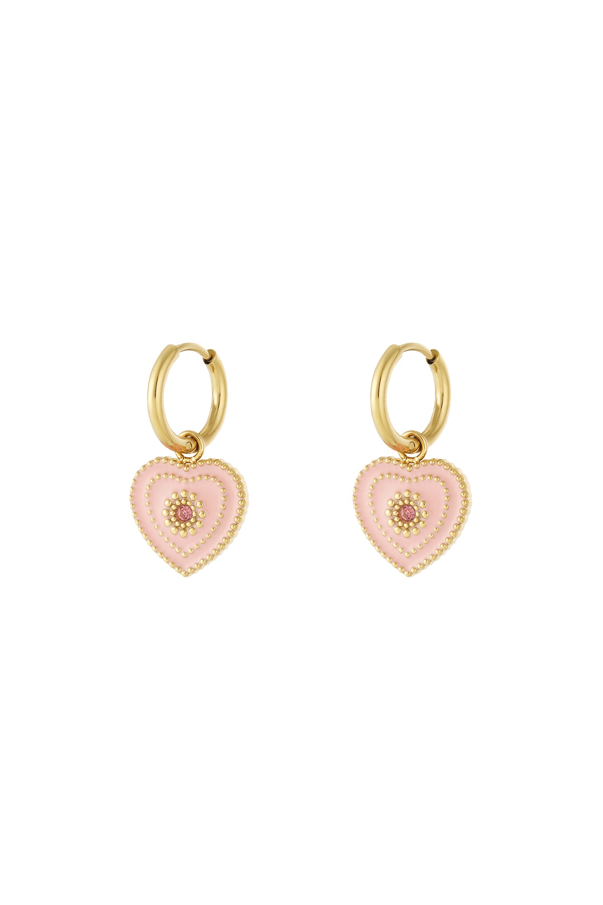 damen ohrringe herz charm 14k | edelstahl vergoldet | hellrosa & rosenrot & gelb