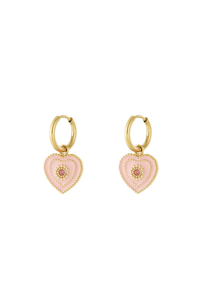 Damen Ohrringe Herz Charm 14K | Edelstahl vergoldet | Hellrosa & Rosenrot & Gelb