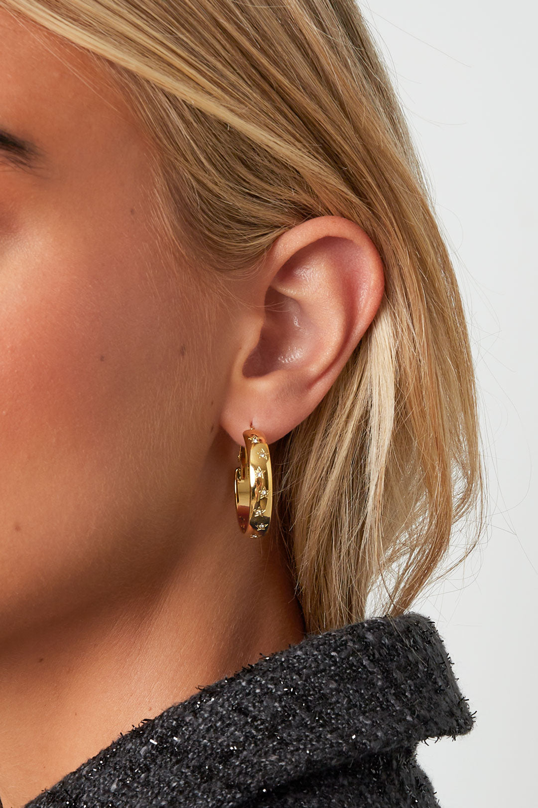 damen hoop-ohrringe strass | edelstahl | goldfarbe