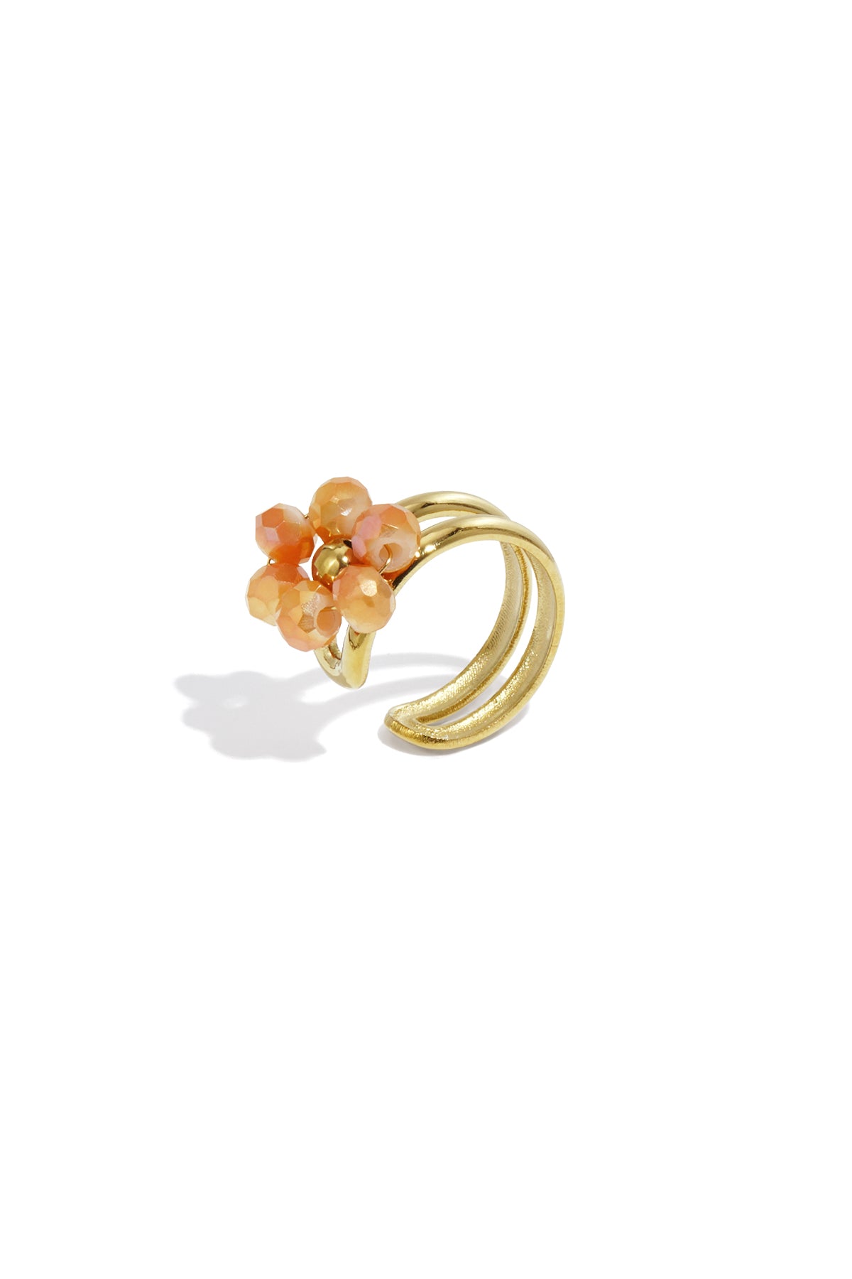Damen Ohrmanschetten Blume Kristall | Edelstahl | Weinrot & Orange & Dunkelgrün