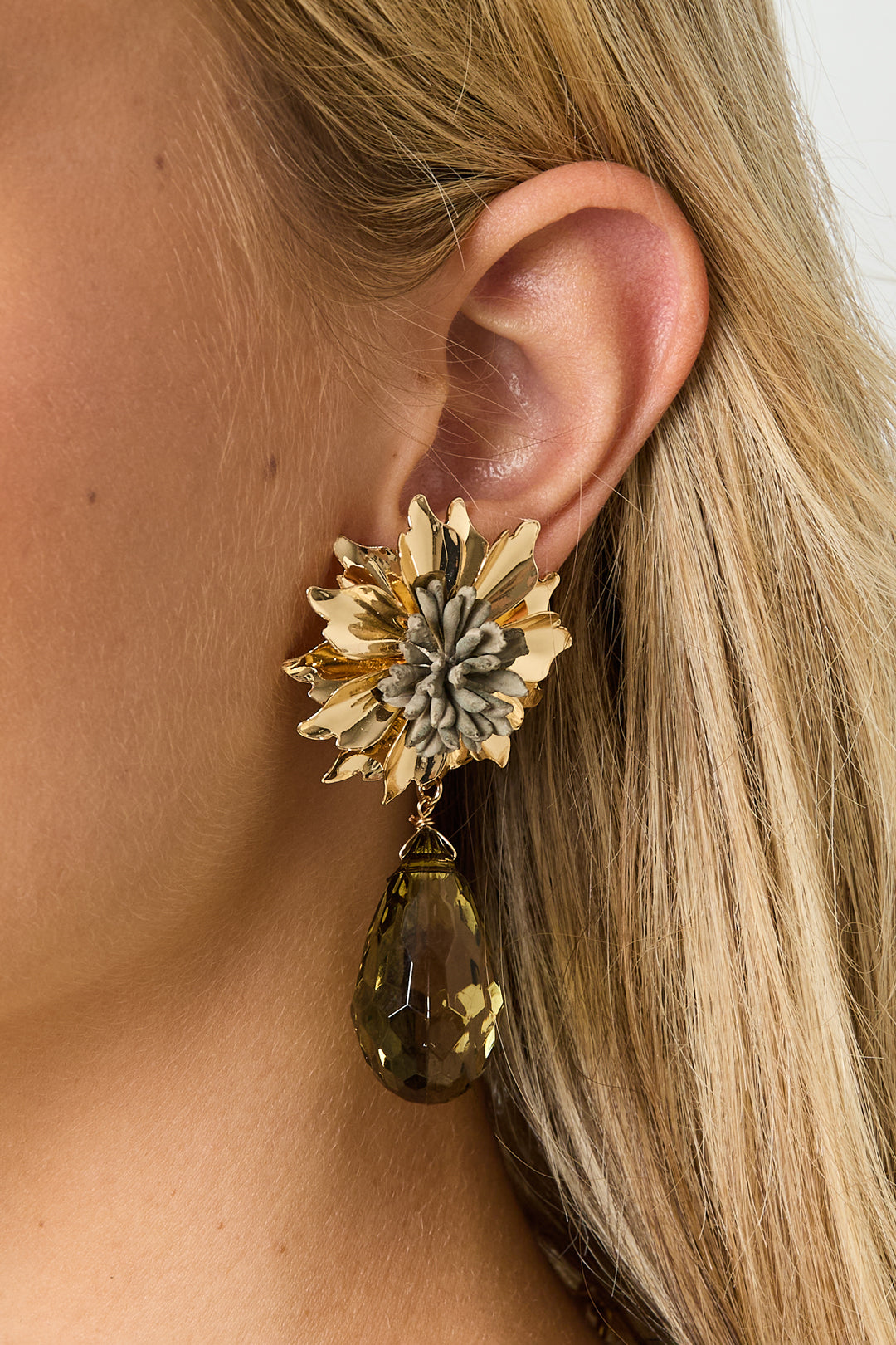 damen tropfenohrringe blume luxus | rosa & gruen