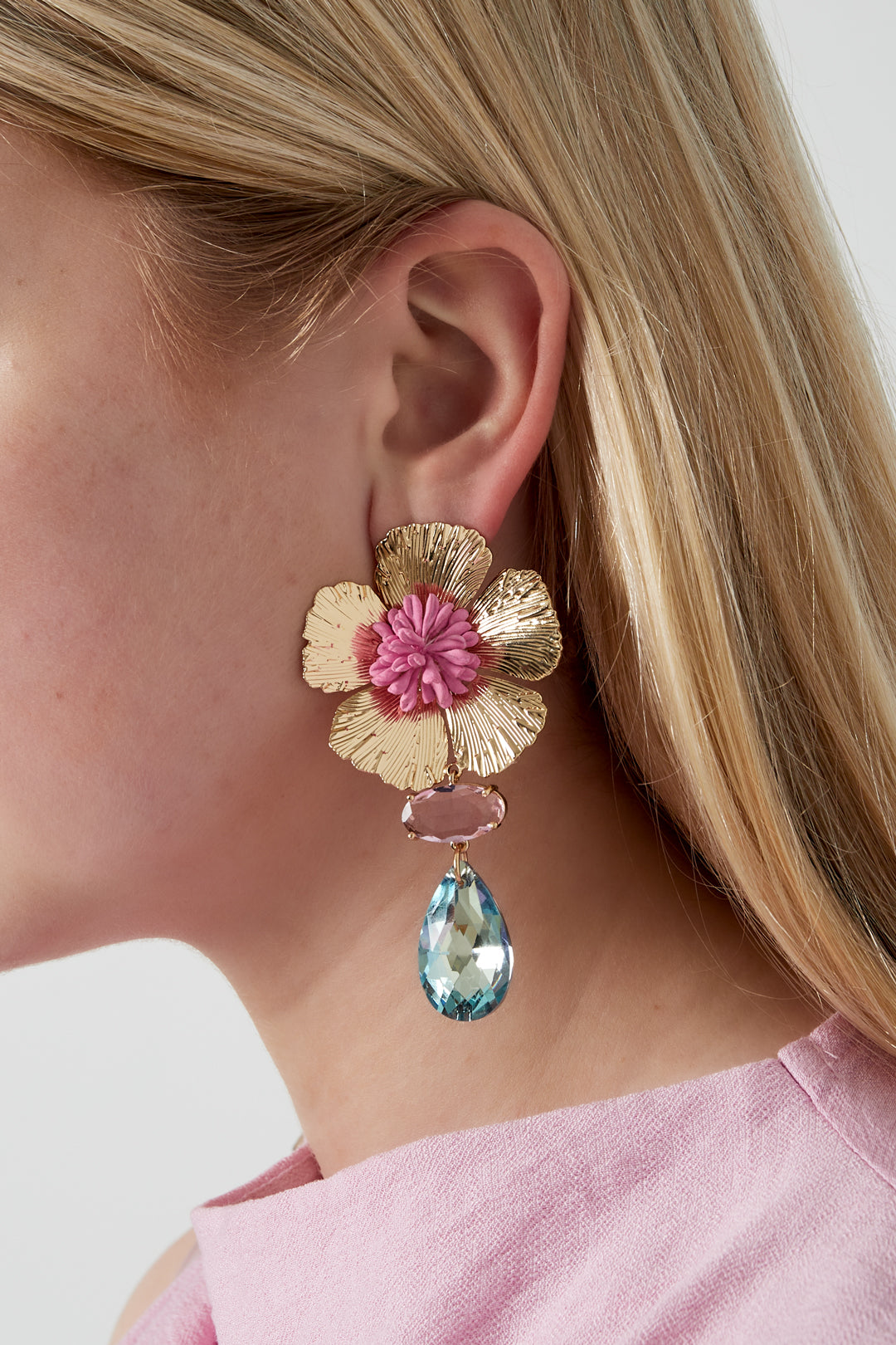 Damen Ohrringe Blume vergoldet | Gruen Braun & Marineblau