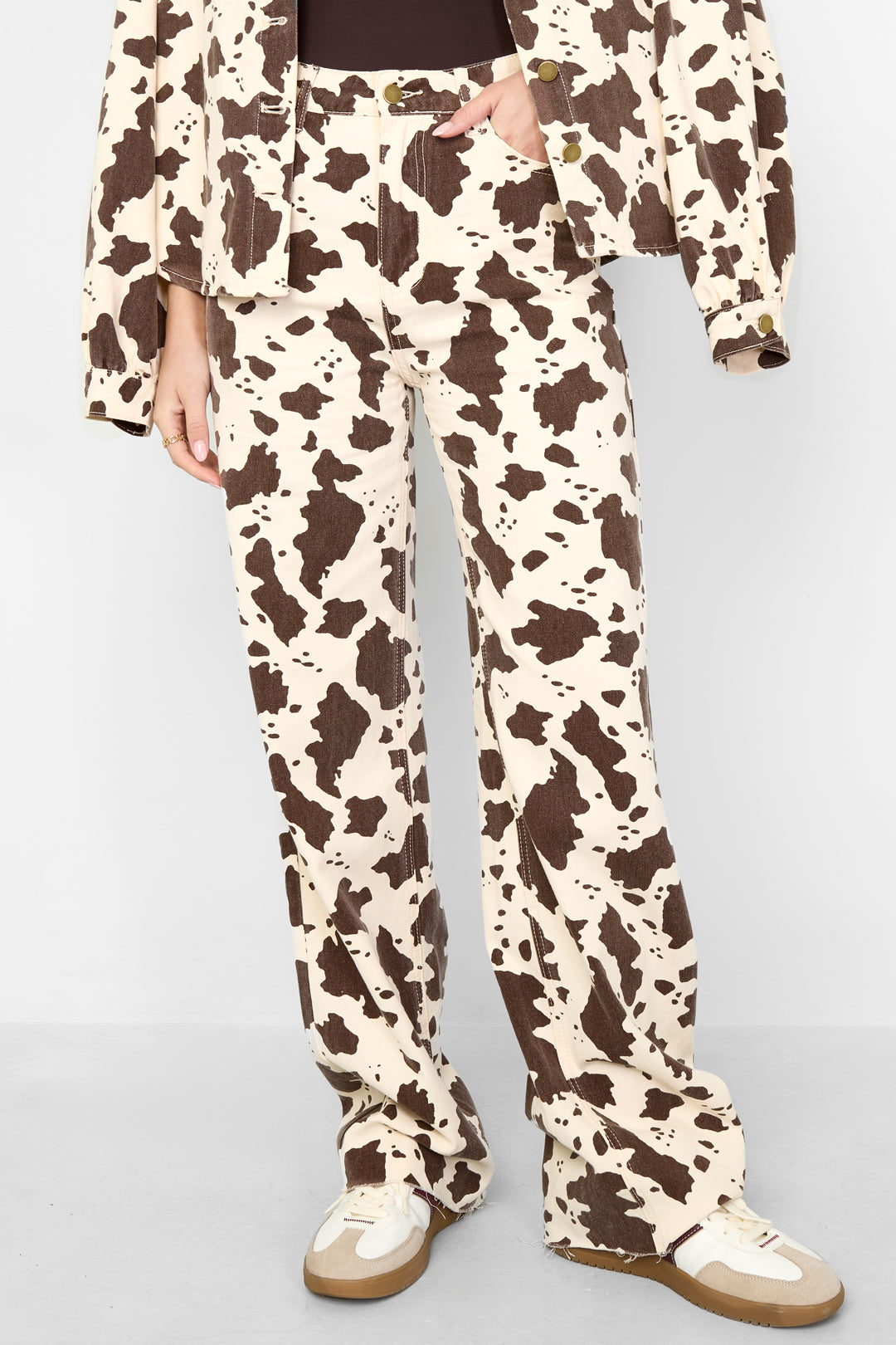damen hose leopardenmuster | baumwolle | weiß