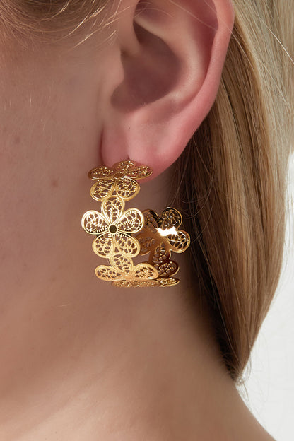 Damen Blumen-Creolen 14K | Edelstahl vergoldet | Goldfarbe