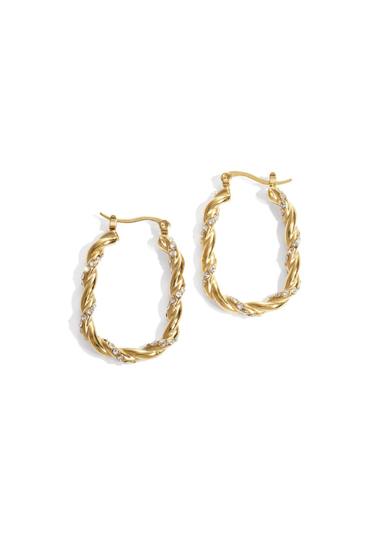 Damen Creolen Strass | Edelstahl | Goldfarbe