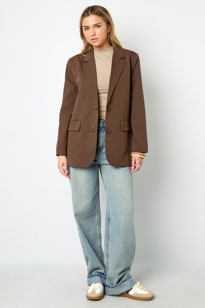 Damen Blazer Gewebt | Letter-Print | Kaffeebraun & Grau