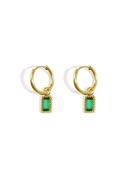 Damen Ohrringe Schleife Zirkon Rechteck | Edelstahl | Rosa, Gold & Grün