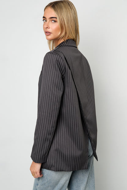 Damen Blazer Asymmetrisch | Streifen | Dunkelgrau & Braun