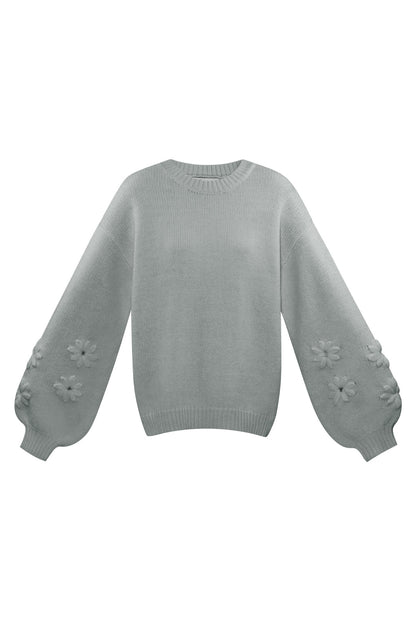 Damen Pullover Oversize Blumenapplikation | Wollmischung | Mehrfarbig