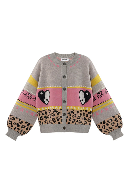 Damen Cardigan Leopardenmuster Oversized | Wollmischung | Mehrfarbig