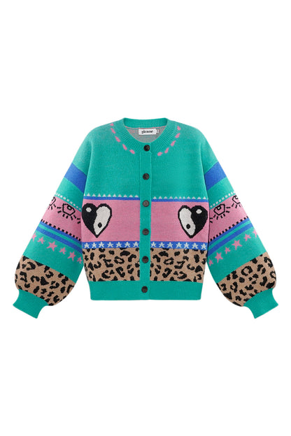 Damen Cardigan Leopardenmuster Oversized | Wollmischung | Mehrfarbig