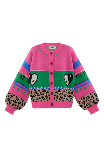 Damen Cardigan Leopardenmuster Oversized | Wollmischung | Mehrfarbig