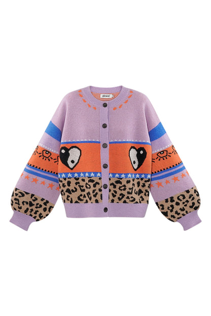 Damen Cardigan Leopardenmuster Oversized | Wollmischung | Mehrfarbig