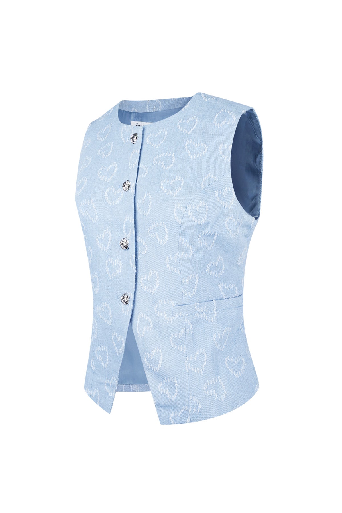 damen top herzmuster knopfleiste | baumwolle | blau