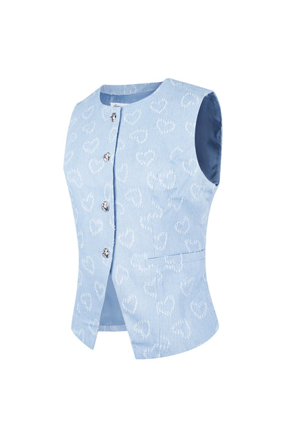 Damen Top Herzmuster Knopfleiste | Baumwolle | Blau