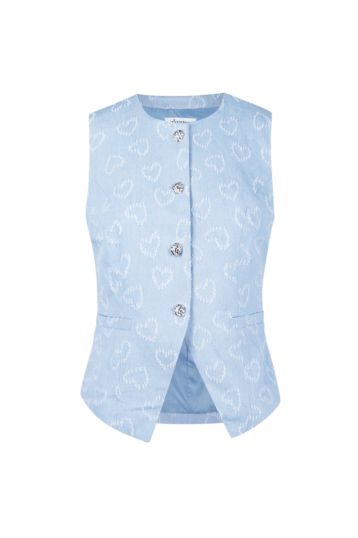 Damen Top Herzmuster Knopfleiste | Baumwolle | Blau