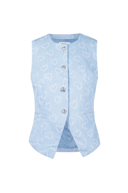 Damen Top Herzmuster Knopfleiste | Baumwolle | Blau