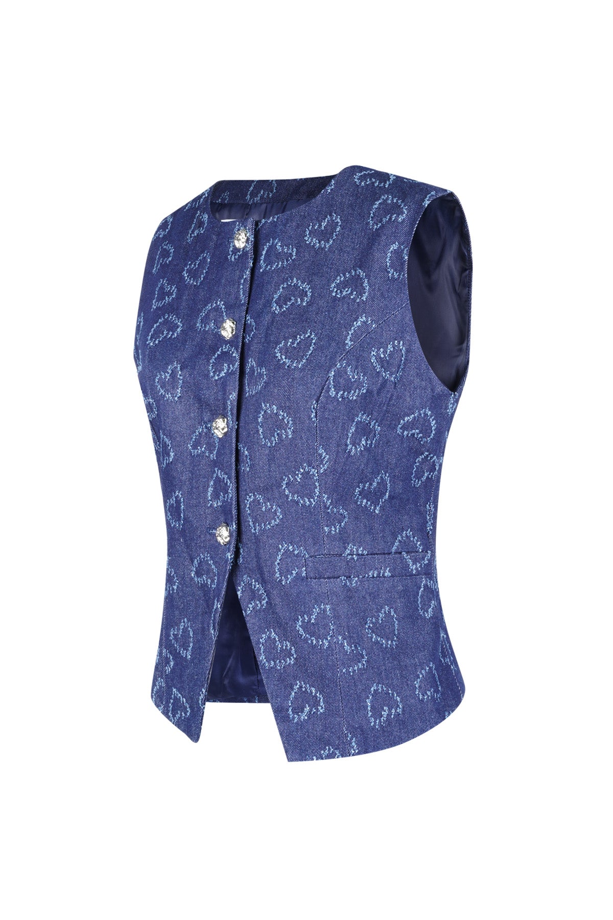 damen top herzmuster knopfleiste | baumwolle | blau