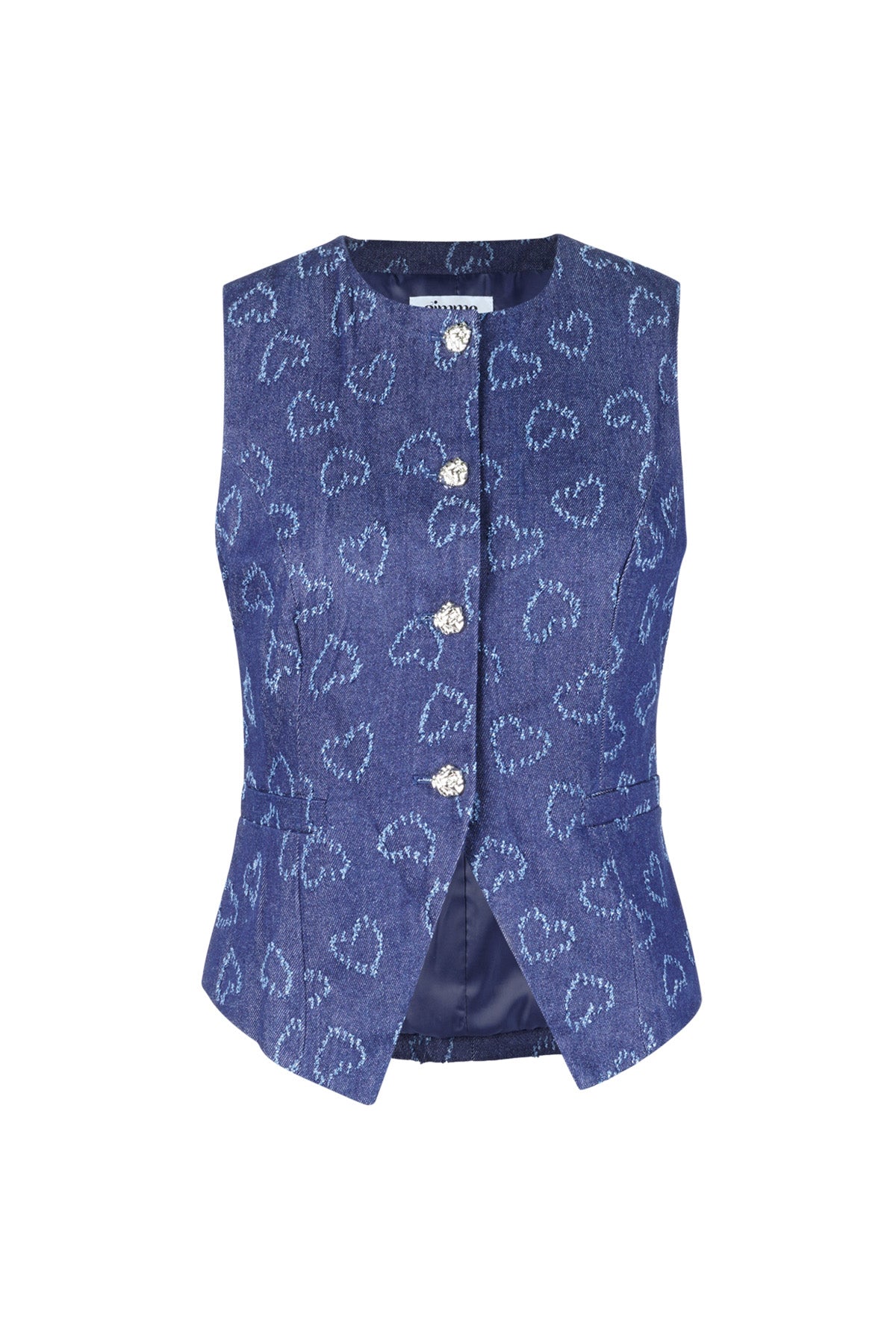damen top herzmuster knopfleiste | baumwolle | blau
