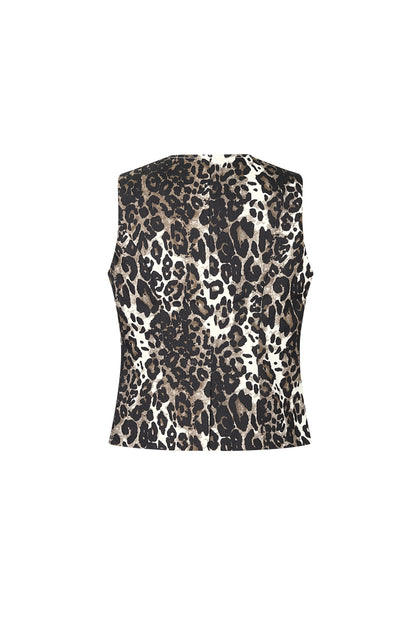 Damen Top Leopardenmuster Knopf | Baumwolle | Braun