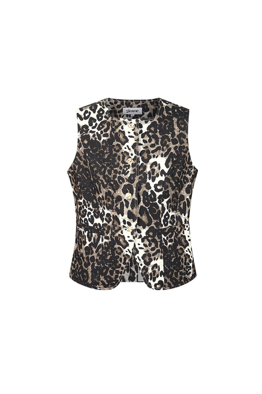 Damen Top Leopardenmuster Knopf | Baumwolle | Braun