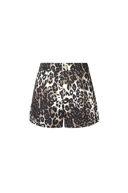 Damen Shorts Leopardenmuster Hohe Taille | Baumwolle | Braun