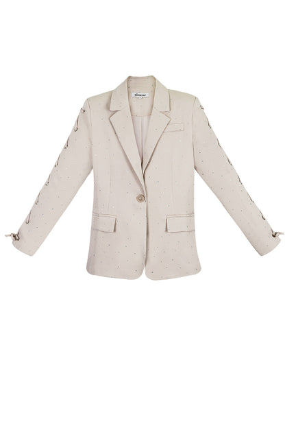Damen Blazer Set | Schnürmanchetten | Lila & Beige