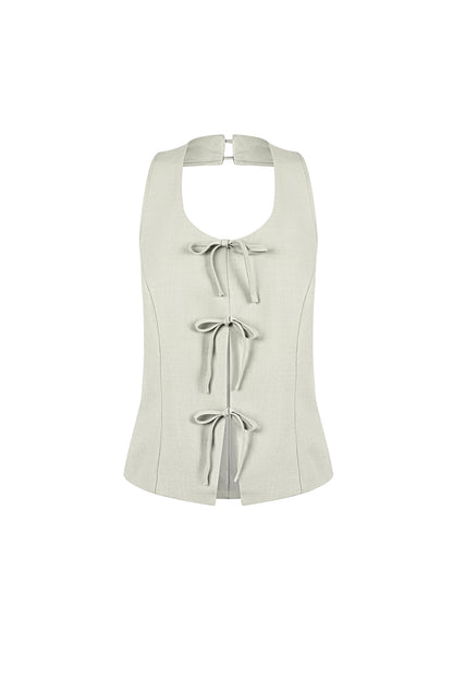 Damen Top Schleife Ärmellos | Polyester | Mehrfarbig