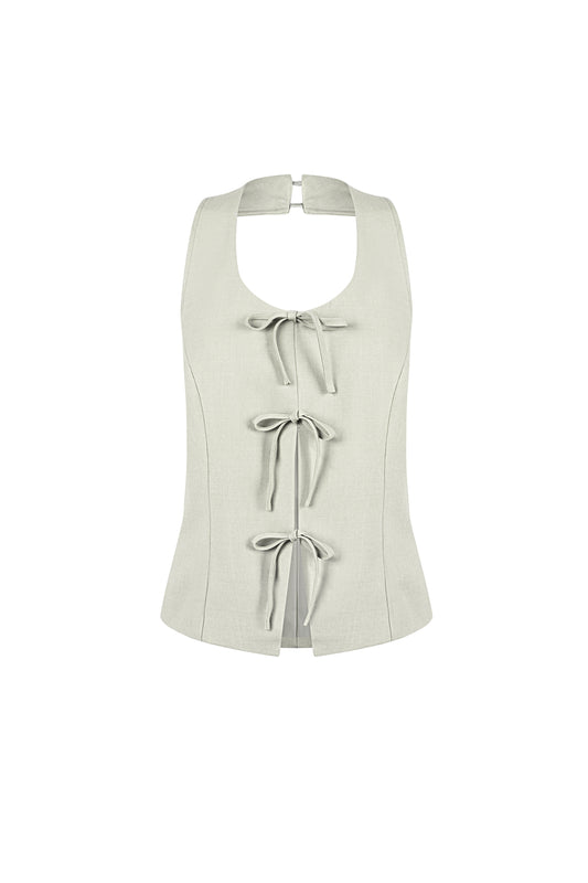 Damen Top Schleife Ärmellos | Polyester | Mehrfarbig