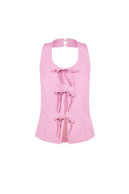 Damen Top Schleife Ärmellos | Polyester | Mehrfarbig