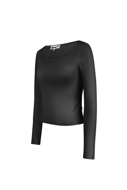 Damen Crop-Top Quadrat Ausschnitt | Polyester | Schwarz