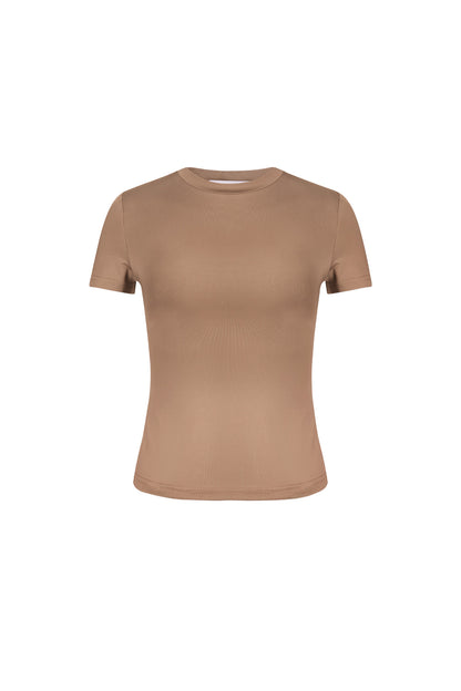 Damen Top Bodycon Kurzarm | Polyester | Braun