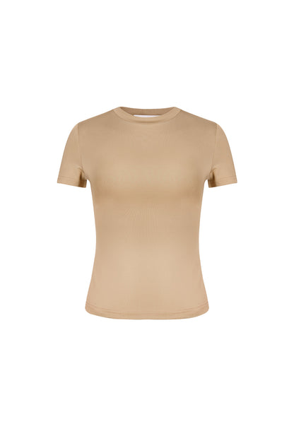Damen Top Bodycon Kurzarm | Polyester | Braun