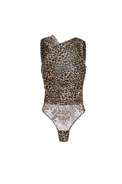 Strick-Polyesterfaser Damen-Bodysuit Leopardenmuster Sportlich
