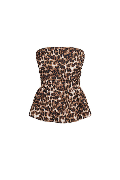 Damen Top Peplum Leopardenmuster | Polyester | Braun