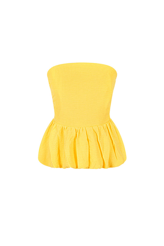 Damen Top Volant Trägerlos | Polyester | Mehrfarbig