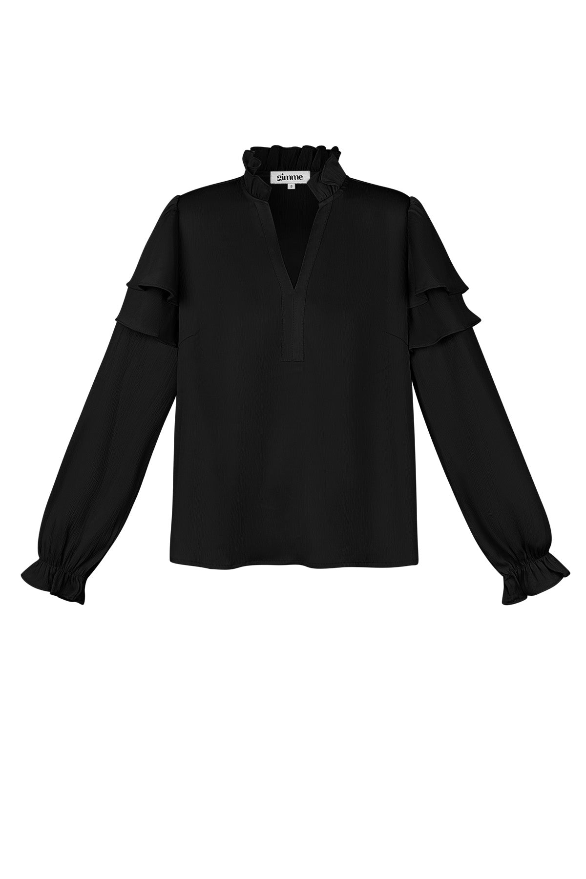 Damen Langarmshirt Volant V-Ausschnitt | Polyester | Mehrfarbig